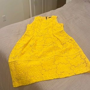Nanette lepore yellow lace dress with liner, 36 inch